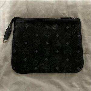 MCM Black and Gray Leather Clutch